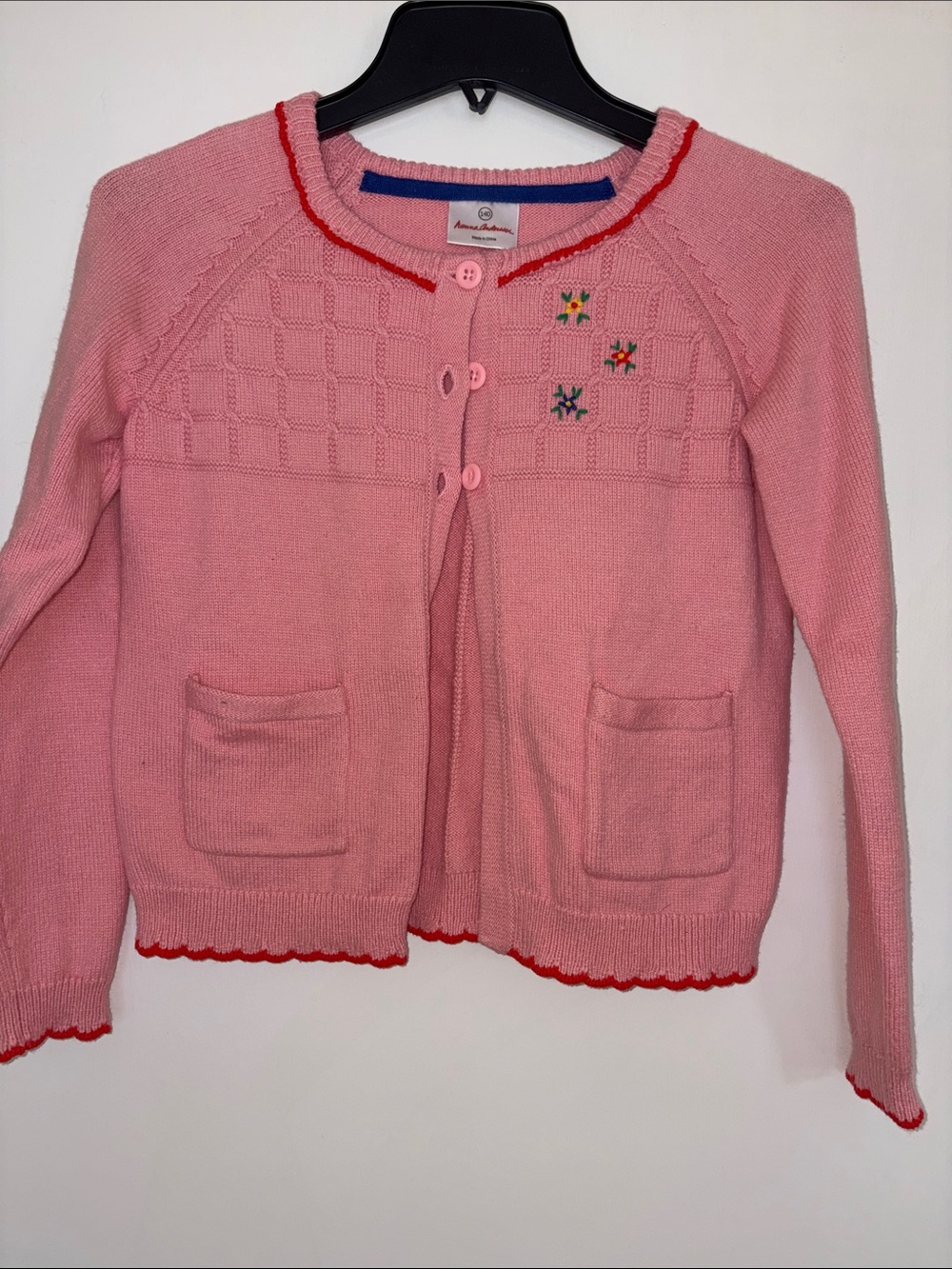 Hanna Andersson, pink scalloped cardigan sweater girls 140